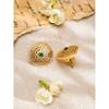 Womens  Intricate Green Stone And Golden Beade Traditional Jewellery Set