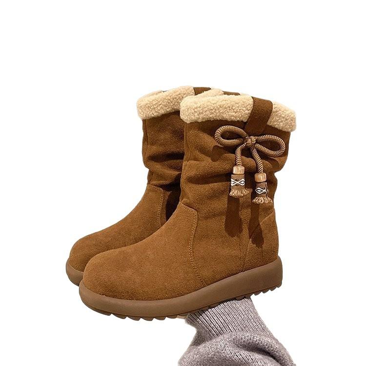Rindslederversion Schneestiefel mit dicker Sohle Damen 2025 neue Winter Samt Thermische Baumwollschuhe sind riesig und gutaussehend Piled Boots Stiefeletten Damen
