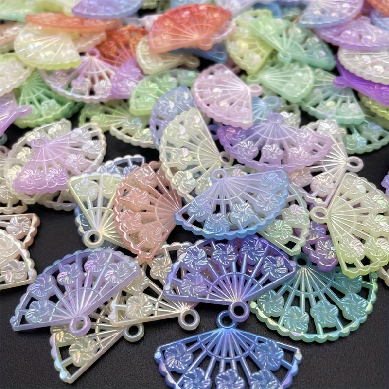 30pcs Mixed Color Acrylic Fan Pendant, Ancient Style Hollow Fan DIY Mobile Phone Case Hairpin Jewelry Accessories