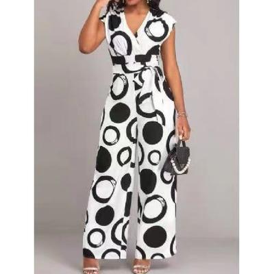 New Fashionable And Elegant Casual High Waisted Printed Wide Leg Jumpsuit For Women'S Summer Formal Attire