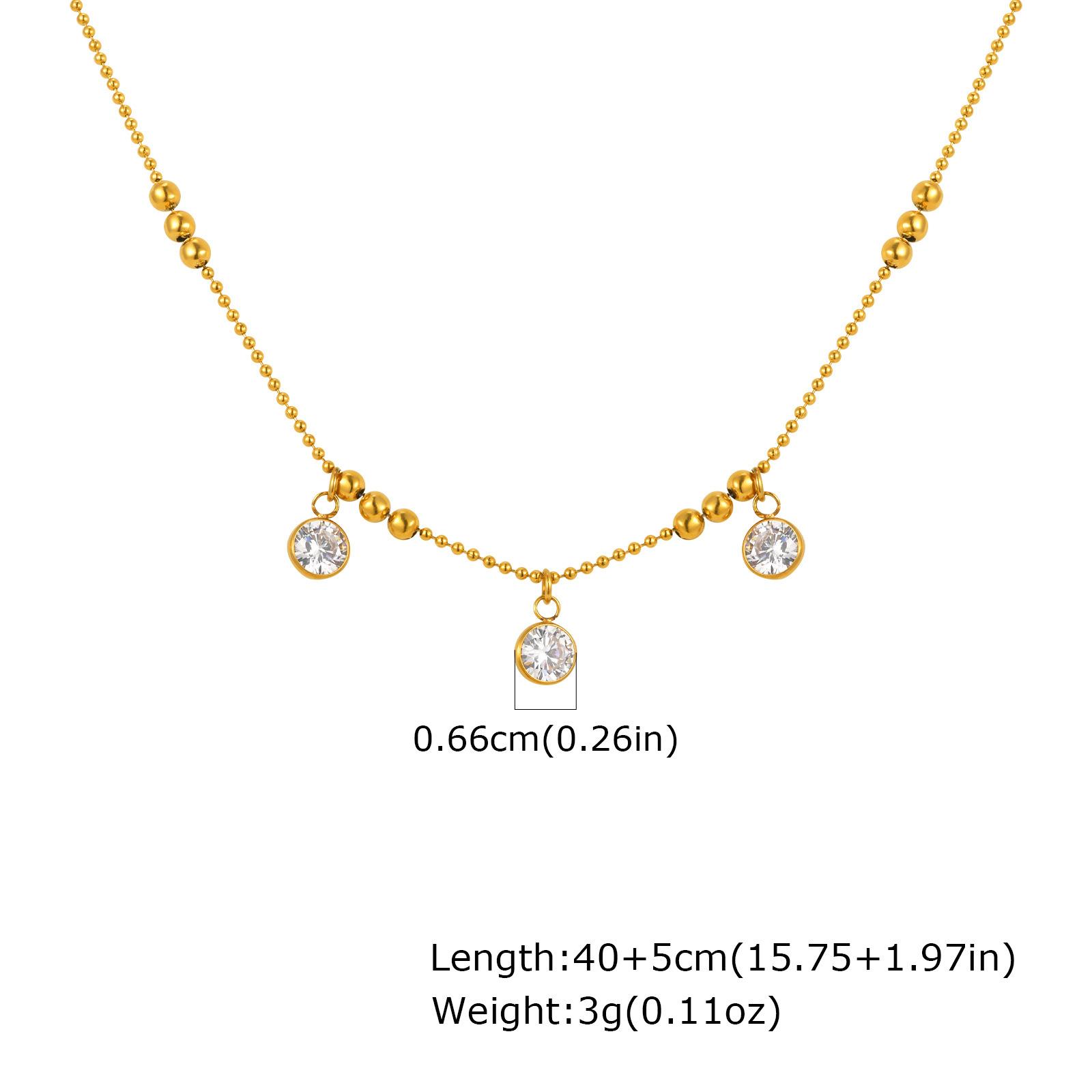 Fashion Jewelry, Stainless Steel Bead Chain 3 Zircon Gold Necklace Nc-2146