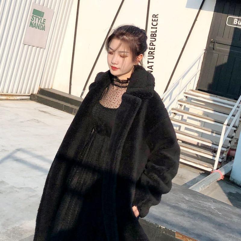 Teddy bear coat women's long thickened imitation lamb wool plush coat imitation sheep shearing cotton clothing winter loose