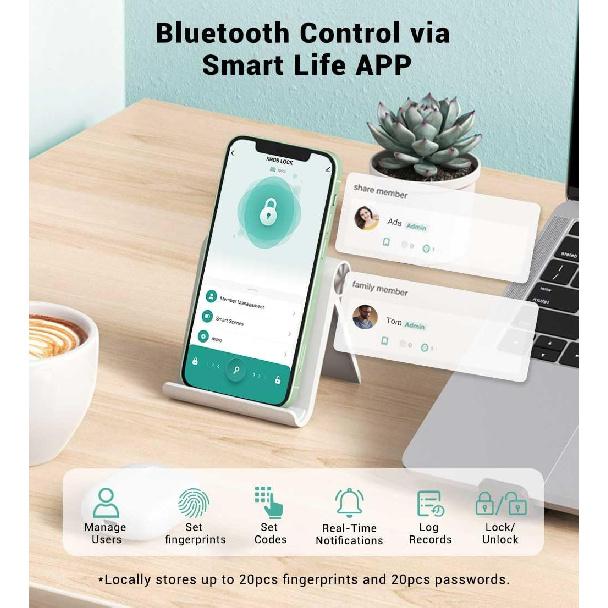 Inteligentny zamek do drzwi z klawiaturą, Bezkluczykowy zamek do drzwi z czytnikiem linii papilarnych i klamką do drzwi wejściowych i sypialni, Elektroniczny zamek do drzwi z gałką biometryczną i kodem z