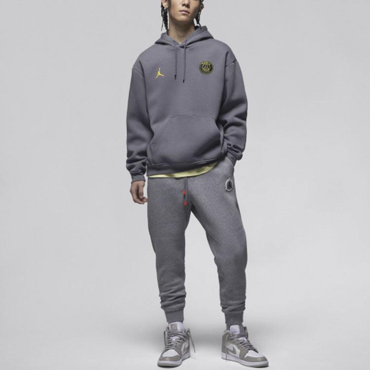 Jordan X PSG Paris Saint-Germain Co-Branded Stripe Pattern Gold Print Hoodie with Drawstring Men Hoodie Light-Graphite-Grey DV0612-014