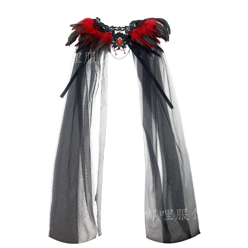 Gothic Vampire Cosplay Costume Women Halloween Black Feather Cape Dress