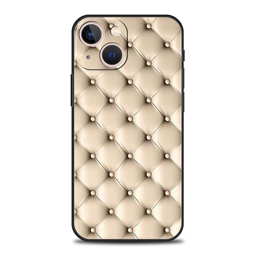 Quilted Texture Sofa Pattern Crown Phone Case For iPhone 17 16 15 Pro Max 11 12 13 14 7 8 Plus SE 2020 X XR XS Cover Soft Black