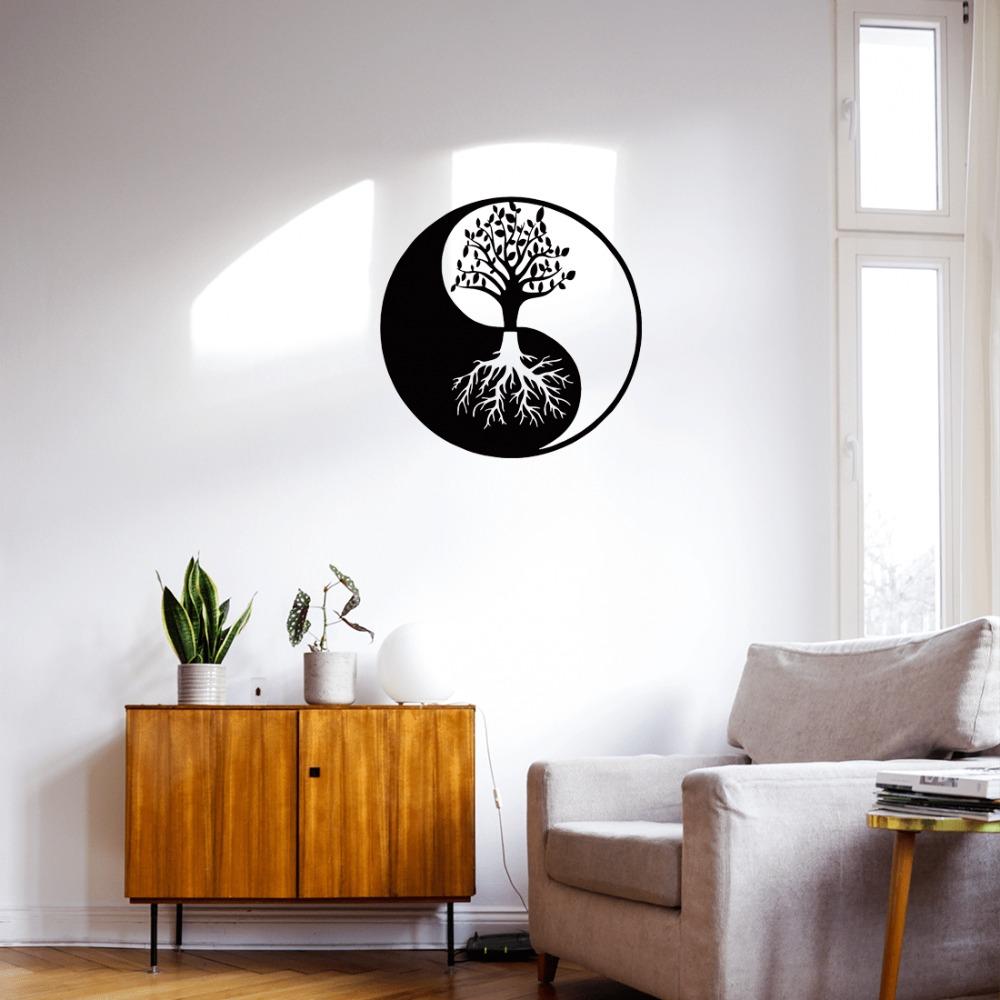 Metal Wall Art Tree of Life Yin Yang 3D Silhouette Home Decor Iron Sculpture