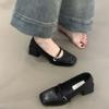 French Retro Black Small Leather Shoes Women's Autumn New Square Head Thick Heel Mary Jane Word with High Heel Temperament Single Shoes