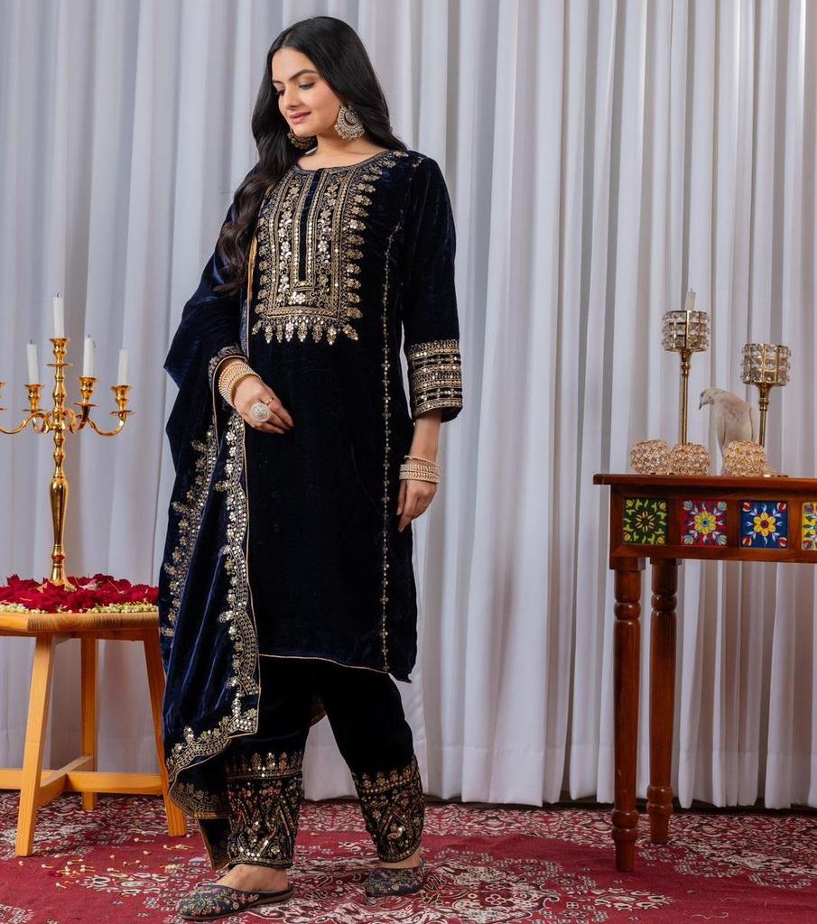 Damen Partykleidung Bollywood Viskose Samt Salwar Anzug Indischer Designer Salwar Kameez Ethnische Kleidung