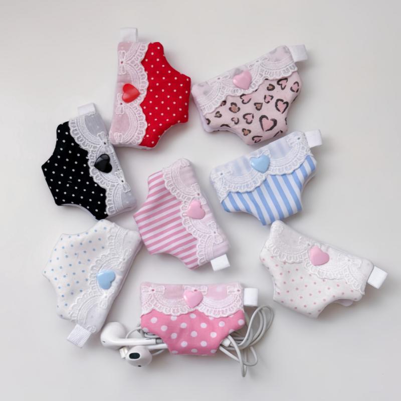 INS Korean-style Cable Organizer Cute Cartoon Mini Underwear-shaped Hair Organizer Fabric Creative Wired Earphone Storage Case