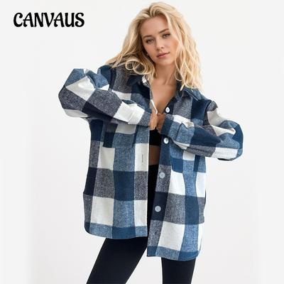 Herbst Damen Locker Langarm Kariert Bedruckt Revers Jacke