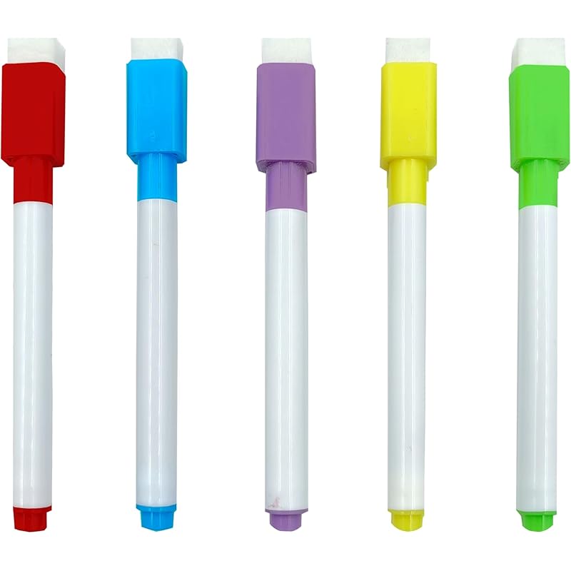Eduway Dry Erase Whiteboard Marker Set Of 5 With Eraser Cap |Refillable Black Color Marker Pens | Easily Erasable Ink |