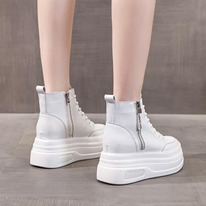 8CM  New Fashion Women Combat Boot Platform Sneakers Spring Autumn Warm Fur Winter Ankle Booties Genuine Leather Women Shoes