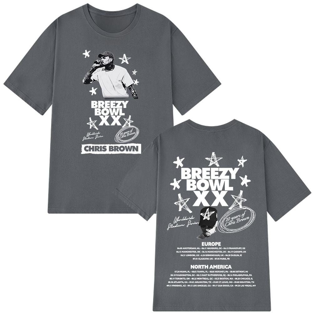 Rapper Chris Brown Breezy Bowl XX 2025 Tour Merch T-shirt Men Women Fashion Hip Hop T Shirt Oversized Cotton Casual T-shirts Top