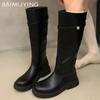 Winter Women High Boots Leather Knee High Fashion Shoes 2025 Trend New Brand Classic Goth Gladiator Motorcycle Botas De Mujer