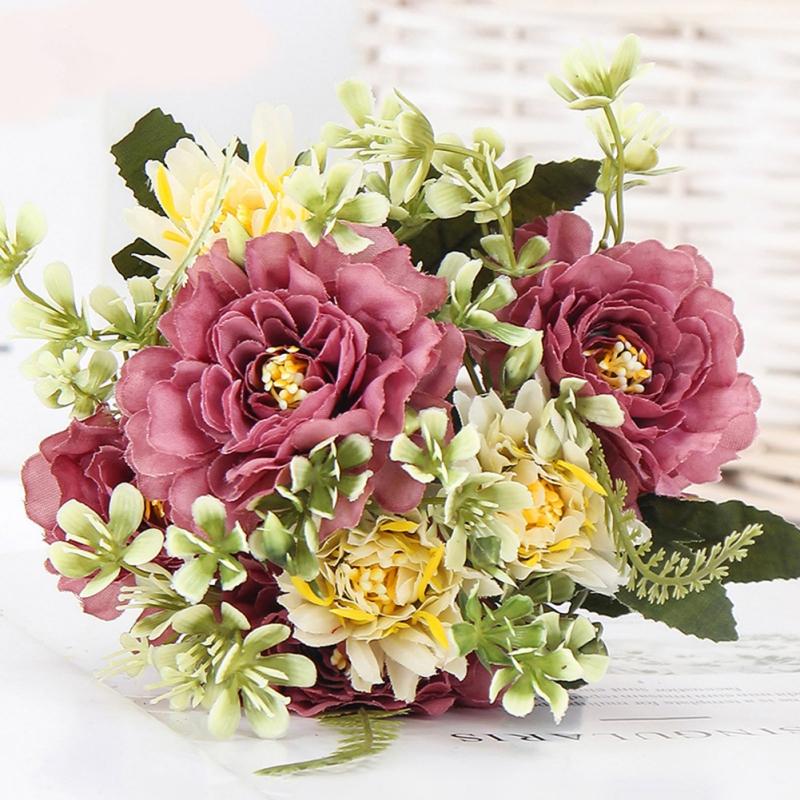 7 Head Vintage Camellia Artificial Peony Rose Flower Silk Fake Flower For Valentine's Wedding Party DIY Bouquet Home Decoration