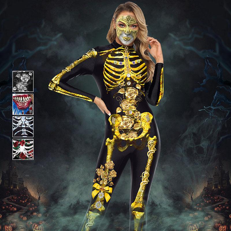 Jumpsuits Skeleton Adult Long Sleeve Zipper Bodysuit Catsuit Halloween Costume