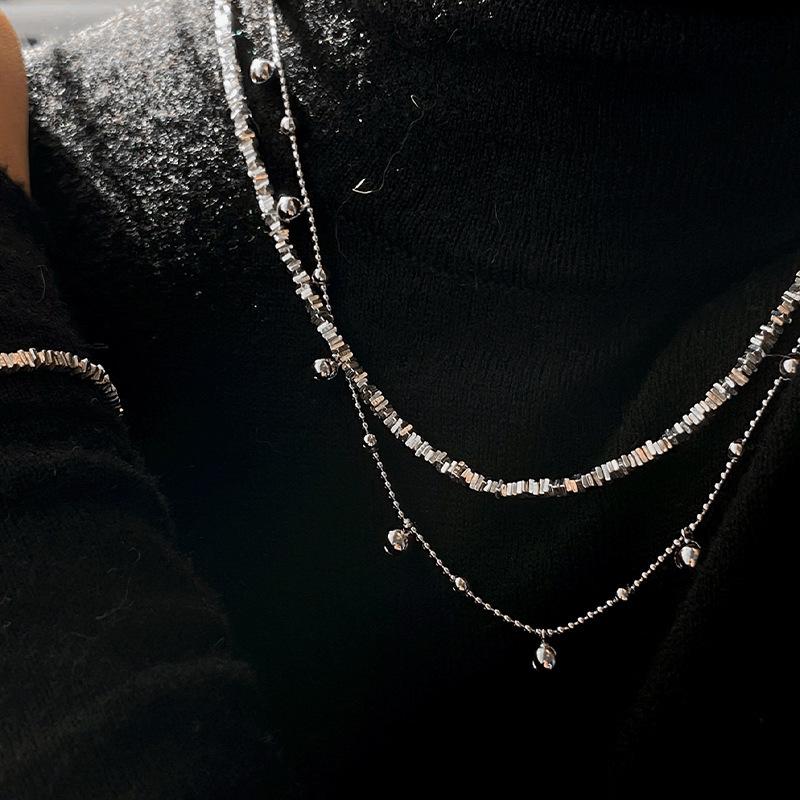 French Fragment S925 Sterling Silver Layering Chain - Versatile Fashion Ancient Style Sparkling Sweater Chain