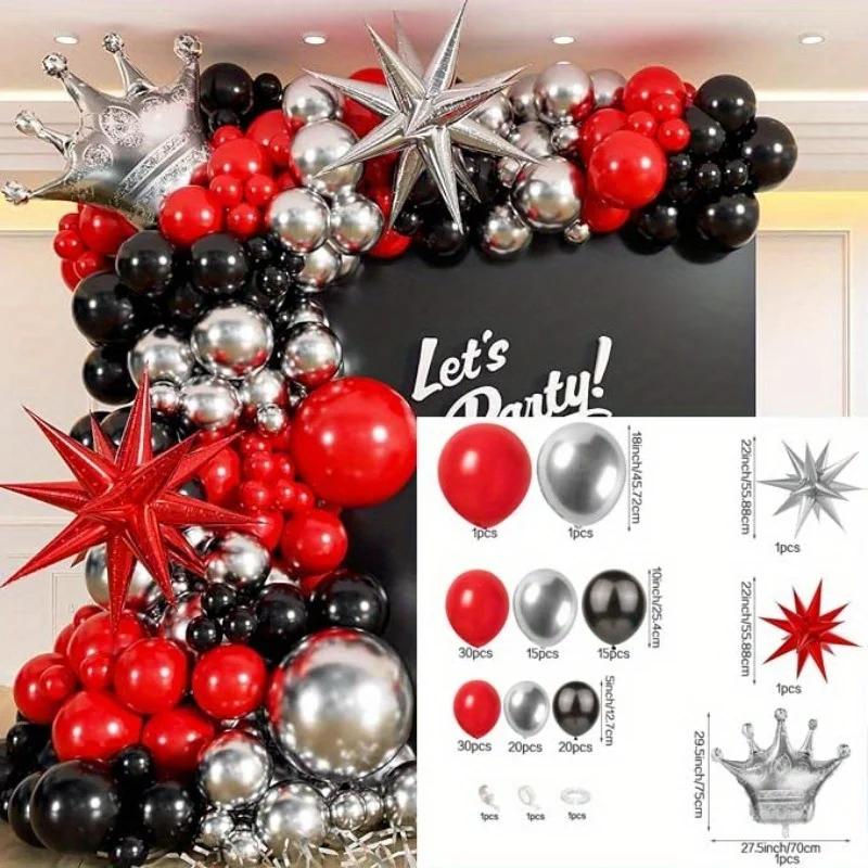 

138pcs Crown Balloon Arch Set: Red, Black, Silver Balloon Explosion, Star, Crown-for Weddings, Birthdays, Balls and Other Events Other