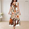 Women Plus Size Round Neck Triple Keyhole Cutout Sleeveless Maxi Dress Halloween Printed