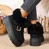 Fashion Thick Bottom Plush Winter Snow Boots Women Fluffy Faux Fur Platform Ankle Boots Woman Buckle Strap Non Slip Warm Cotton Shoes