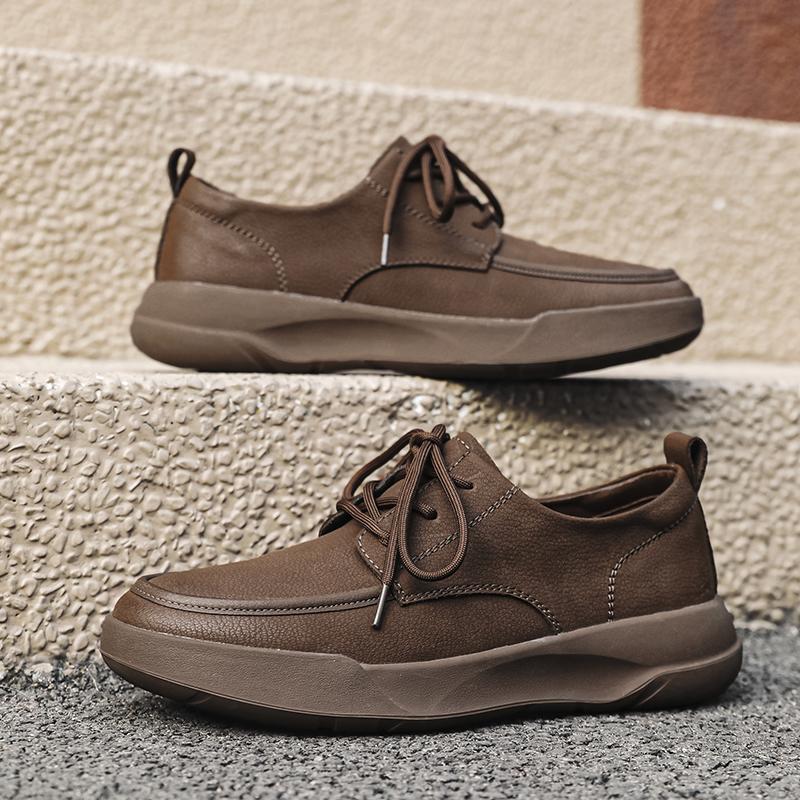Hot Sale Men Casual Leather Business Shoes Thick Bottom Antiskid Walking Shoe Outdoor Lightweight Lace-Up Office Loafers
