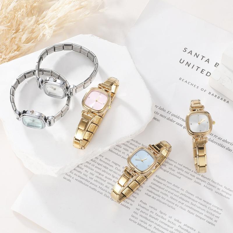 Fashion High Quality Men Women's Stainless Steel Square Round Shiny Zircon Watch Bracelet For Friend Birthday DIY Jewelry Gift