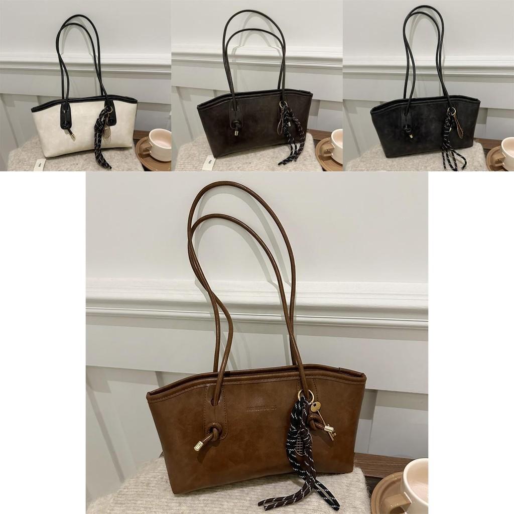Vintage Fashionable Shoulder Bag Large Capacity Tote Bag Chic Design Black White Brown