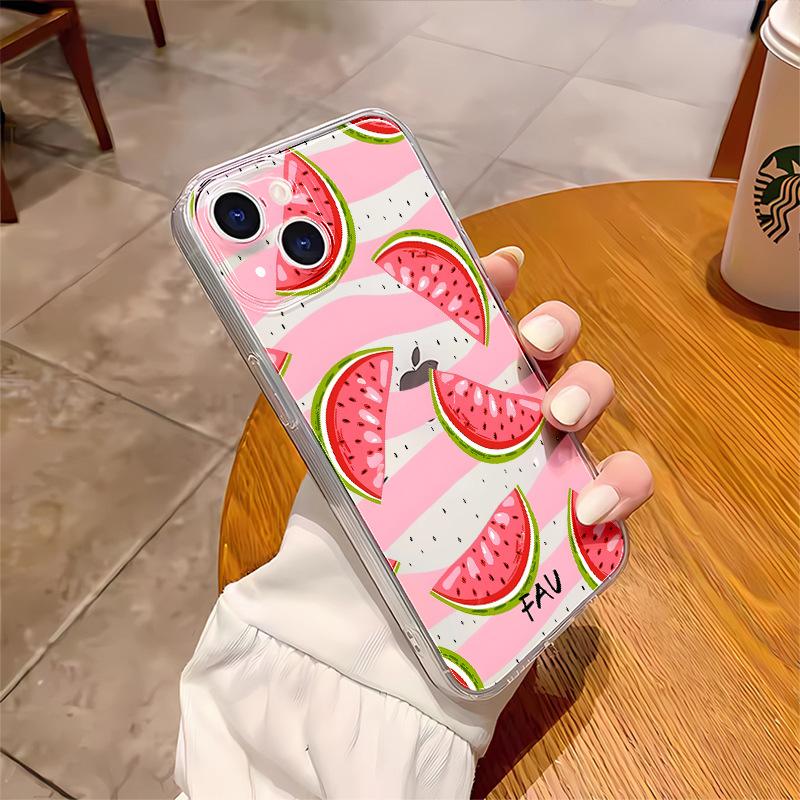 Summer New Watermelon Mobile Phone Case for Girls, Iphone16pro Transparent Case, Apple 17 Fine Hole Protective Case