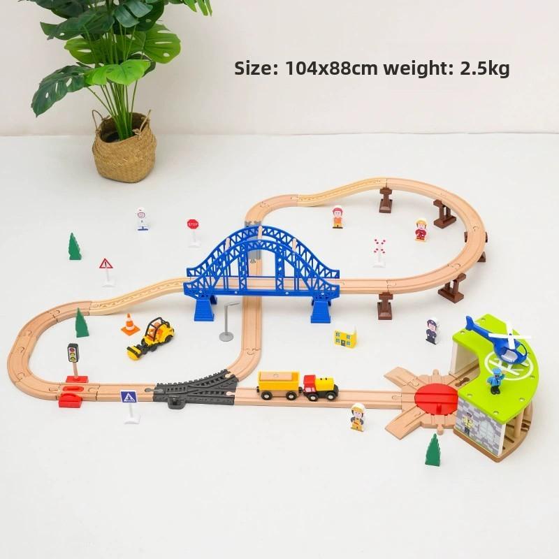 Assembled Wooden Train Track Set City Blue Bridge Scene Tracks Compatible with Brand Wooden Tracks Railway Toys for Kids Gift
