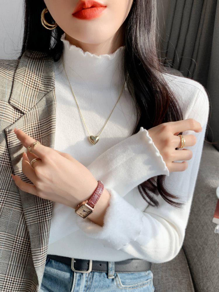 Elegantní dámský zimní svetr s polovičním vysokým límcem a fleecovou podšívkou