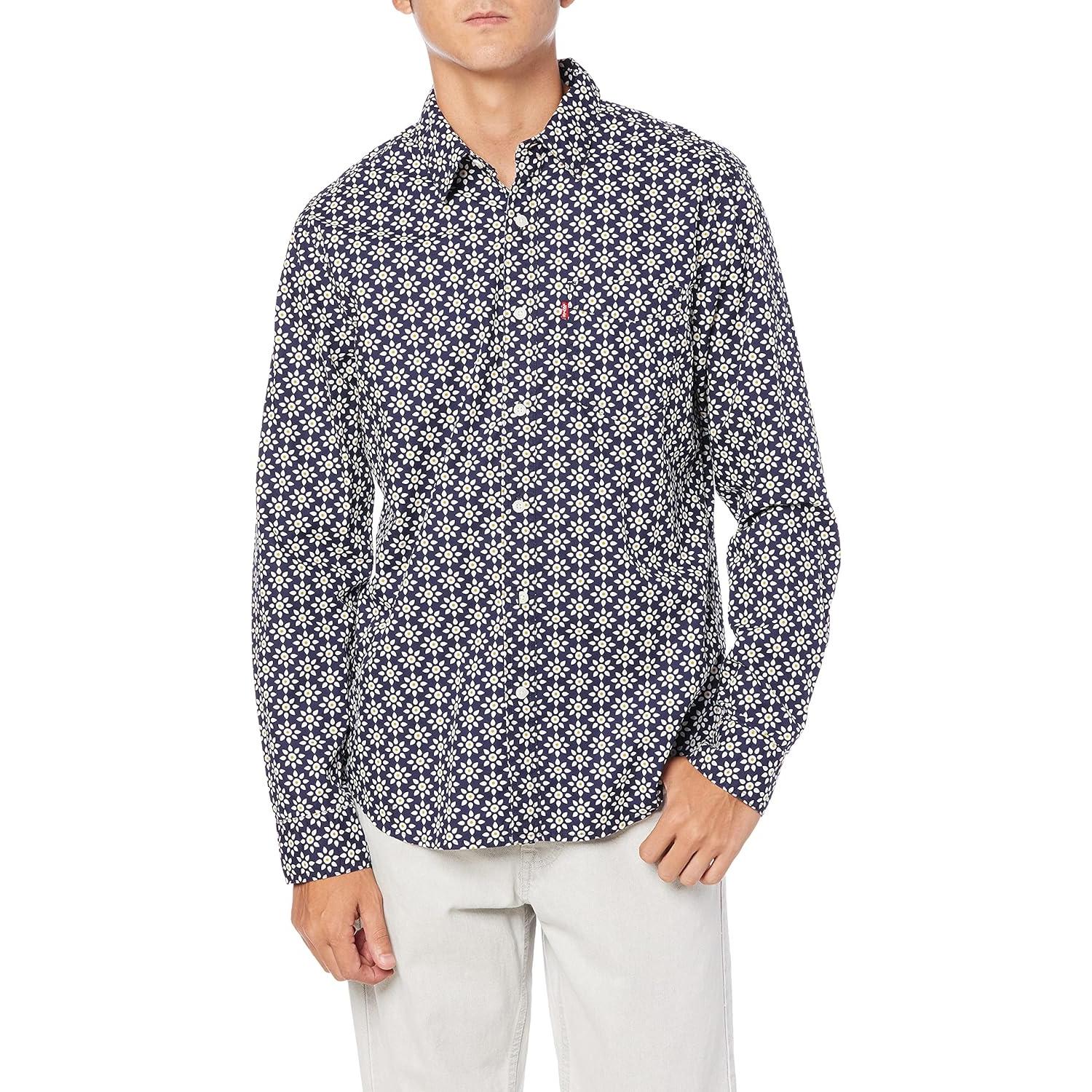 

Levis Рубашка мужская повседневная с цветочным принтом, острым воротником и длинным рукавом, черная 85746-0053 S