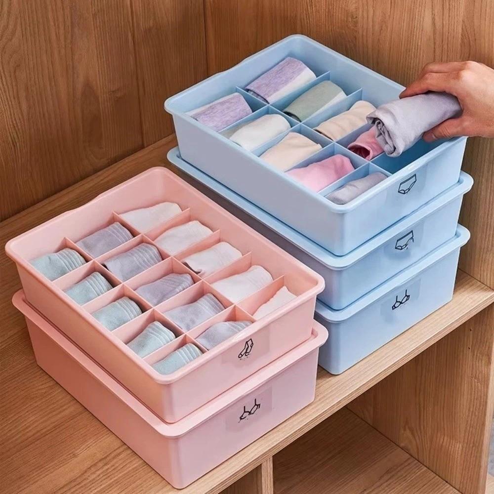 With Cover Underwear Storage Box Stable Stacking Compartment Organizer Socks Storage Box  For Home