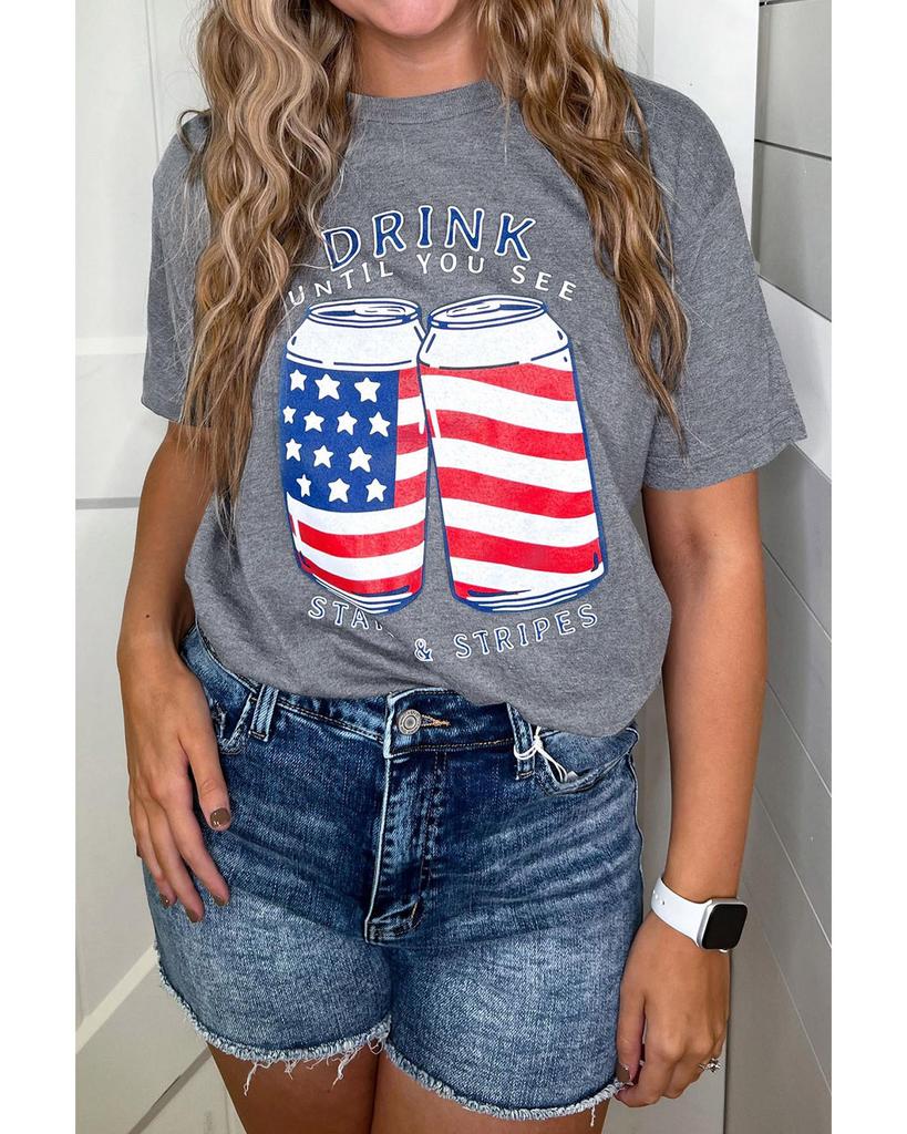 Azura Exchange Gray USA Flag Drink Cans Slogan Graphic Tee