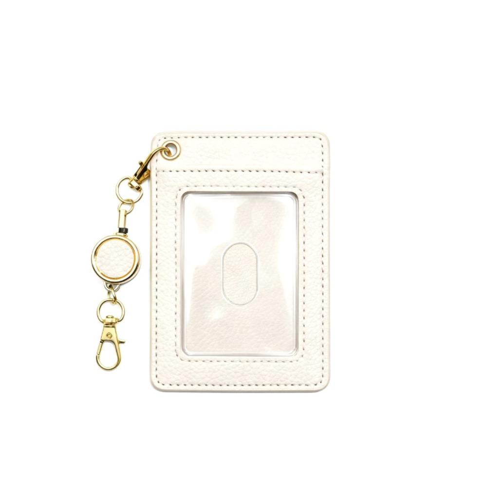 Retractable Work Badge Reel PU Leather Student Card Sleeve Compact ID Card Holder Work Use
