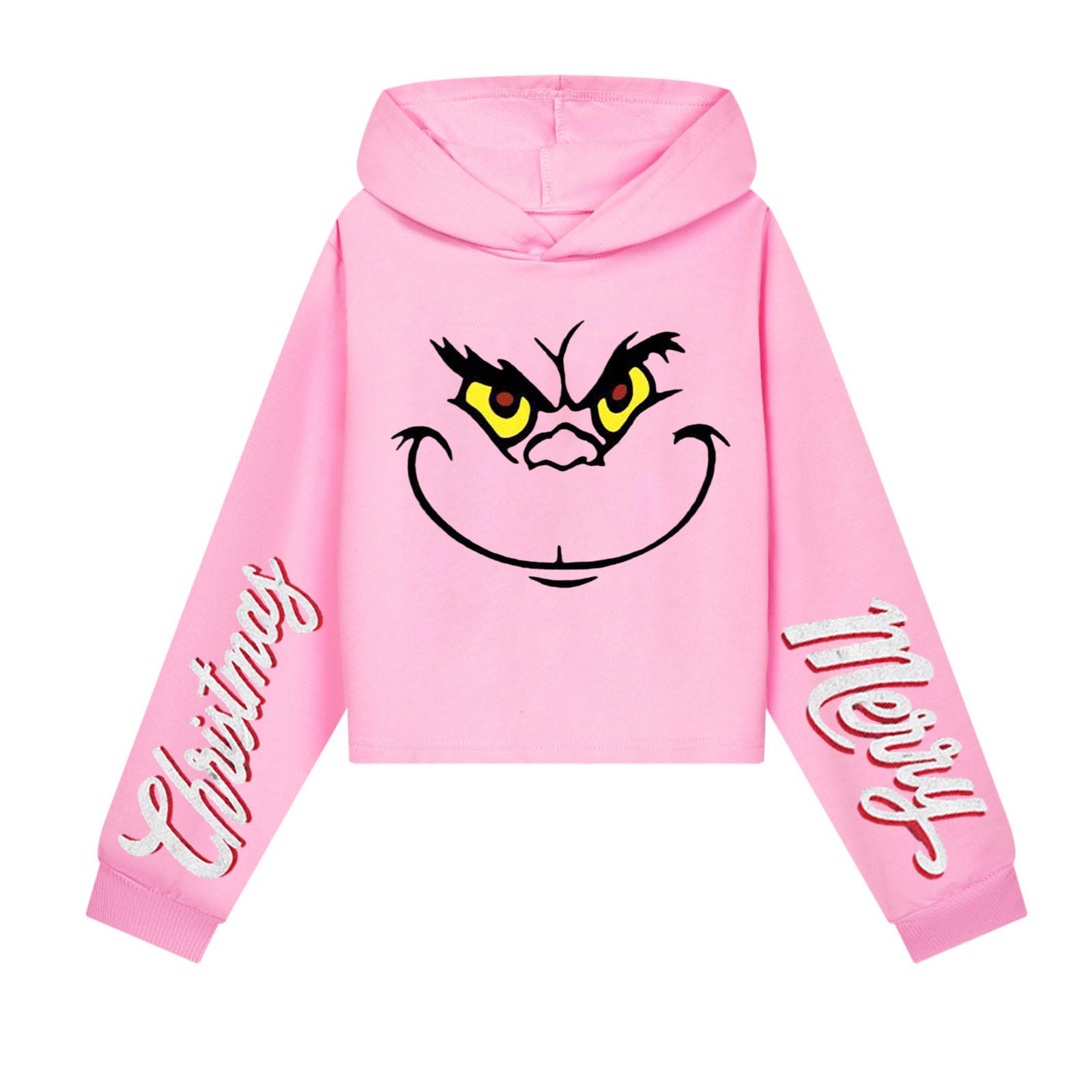 

Детская повседневная модная толстовка с капюшоном и длинными рукавами с рождественским принтом (Без шнурка) 150 розовый