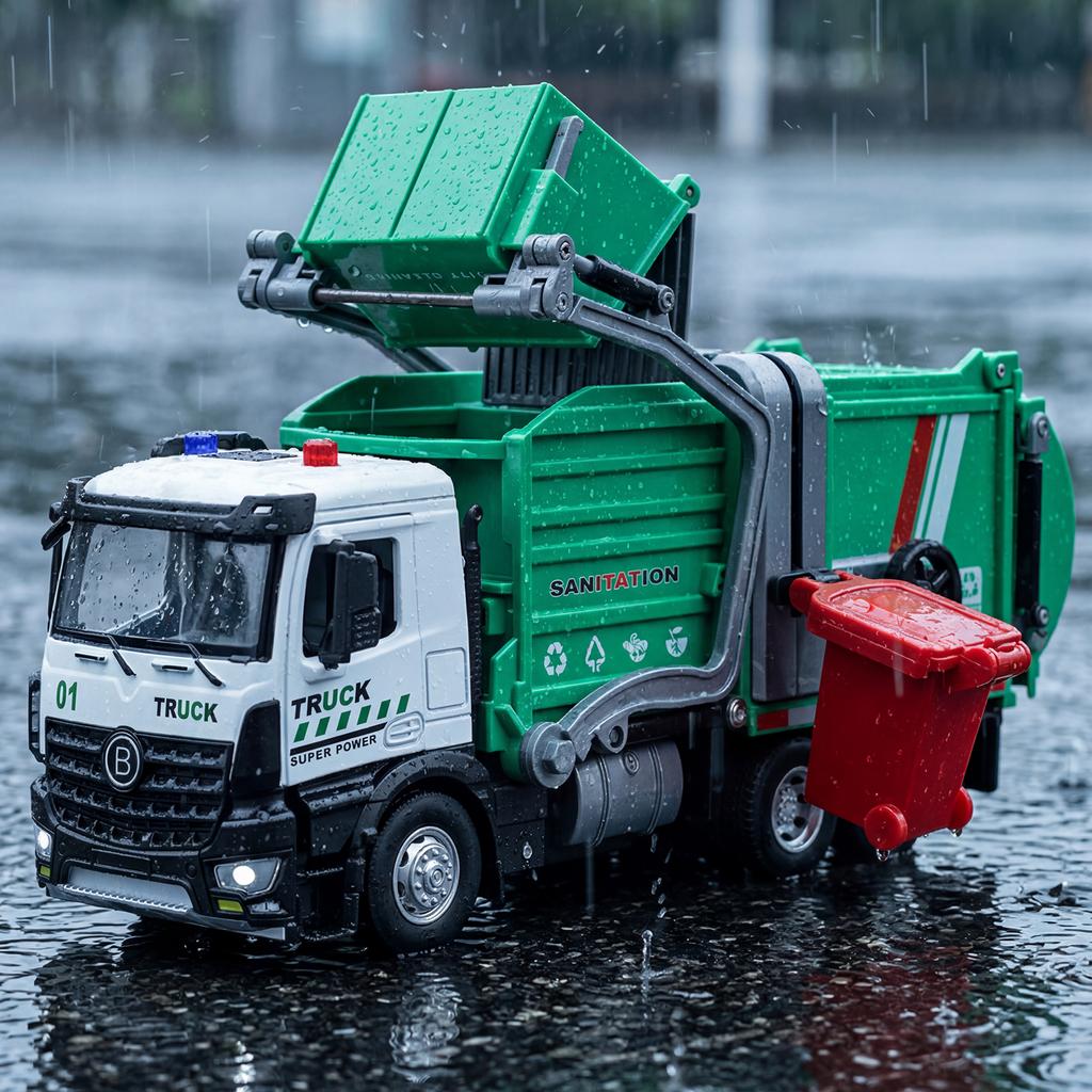 1:30 Urban Sanitation Garbage Truck Alloy Metal Diecast Model Car Sound & Light Collectibles Ornaments Birthday Gift For Friend