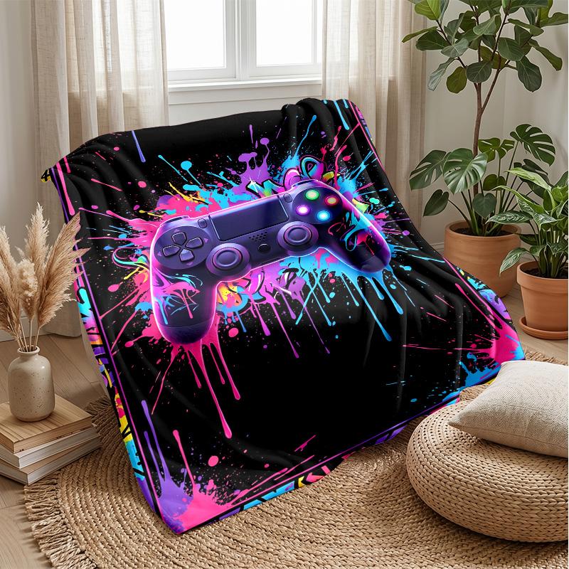 Gaming Controller with Colorful Splatter Theme blanket Lightweight Warm Flannel Blanket Decorative Throw Blanket for Home Decoration