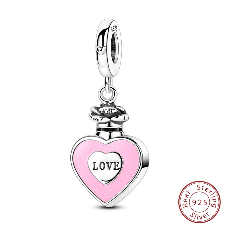 Fit 925 Silver Charms Beads Little Bear Lamb Little Flying Pig Pink Charms For Women DIY Birthday Jewelry Gift