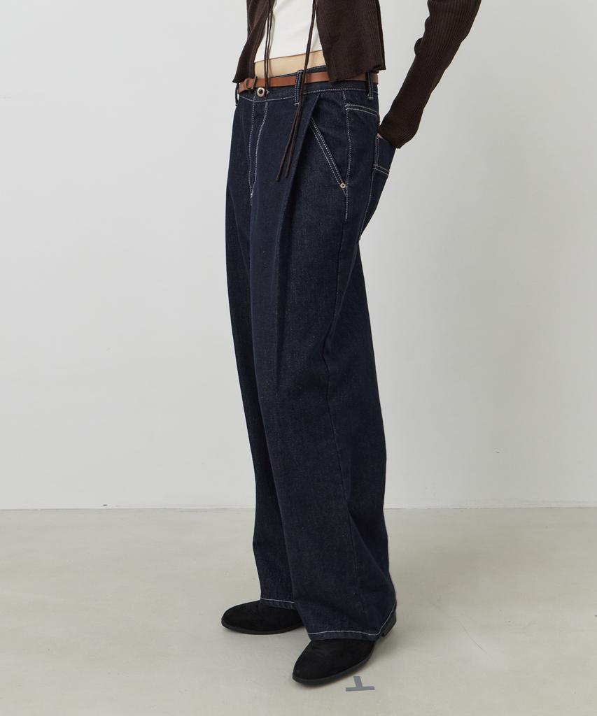 CITYBREEZE [Select Length] Non-Faded Tuck Wide Denim Pants_Indigo