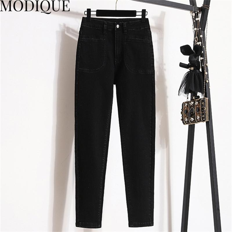 MODIQUE Spring Plus Size New Women Versatile Vintage High Waisted Slimmer Elastic Long Jeans Lady Casual Pencil Pants   Trousers