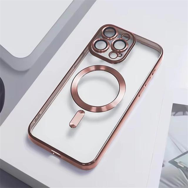 Plating Clear Magnetic Case For iPhone 17 16 15 12 13 14 Pro Max Plus For Magsafe Wireless Charger Shockproof Phone Cover