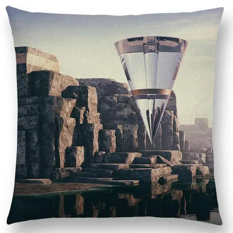 

Новейшая d Печать Сюрреалистичный Мир Удивительный Пейзаж Наволочка Металлическая Скульптура Диван Декоративная Подушка Чехол 66x66cm золотистый