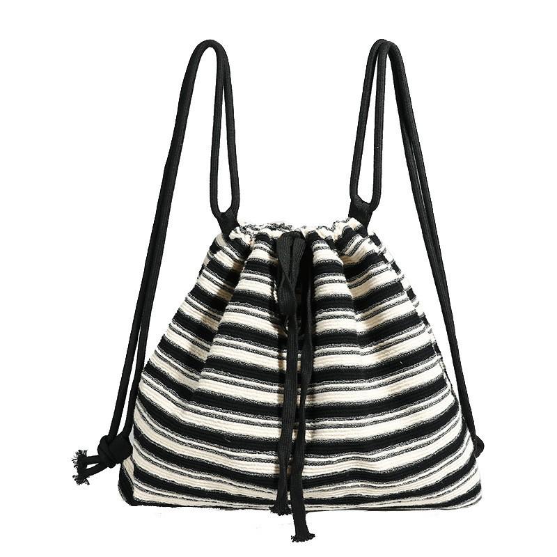 Striped Commuter Belt One Shoulder Versatile Fashion Women Knitted Black and White Striped Backpack for Women