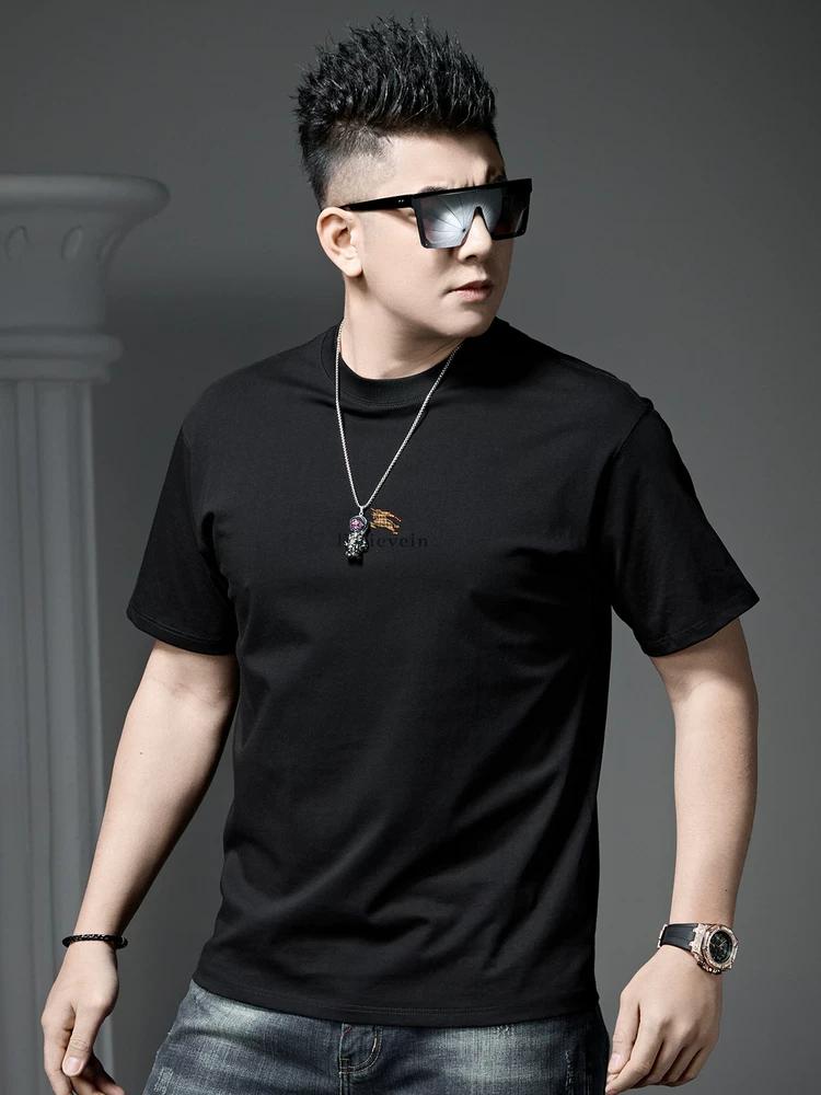European Style Trendy Letter Print Short-Sleeve T-Shirt for Men, Summer Loose Fit Half-Sleeve Tee, Men's Round Neck Casual Top