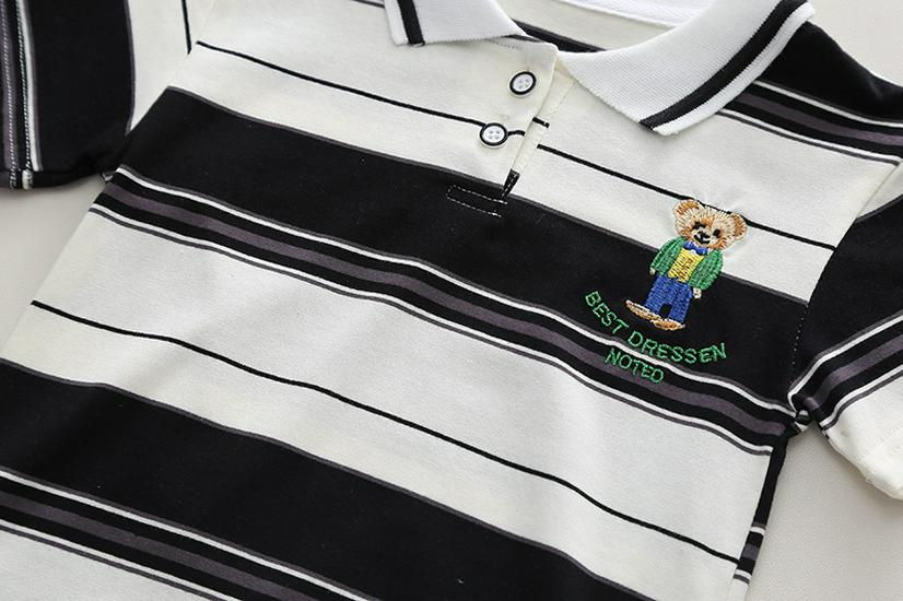 Boys' Summer 2026 Polo Shirt & Shorts Set: Striped Two-Piece for Toddlers and Kids