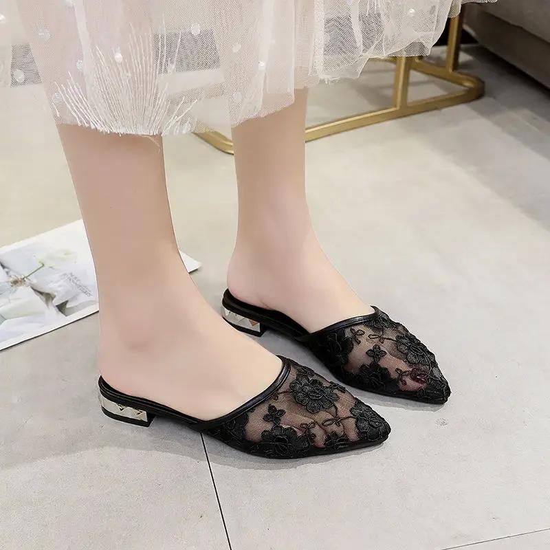 Fashion With Heel Woman Slippers Pointed Toe Sandals Unique New Fashion Slip-resistant Slides 2025 Trend 39 On Offer Pvc Shoes for Women