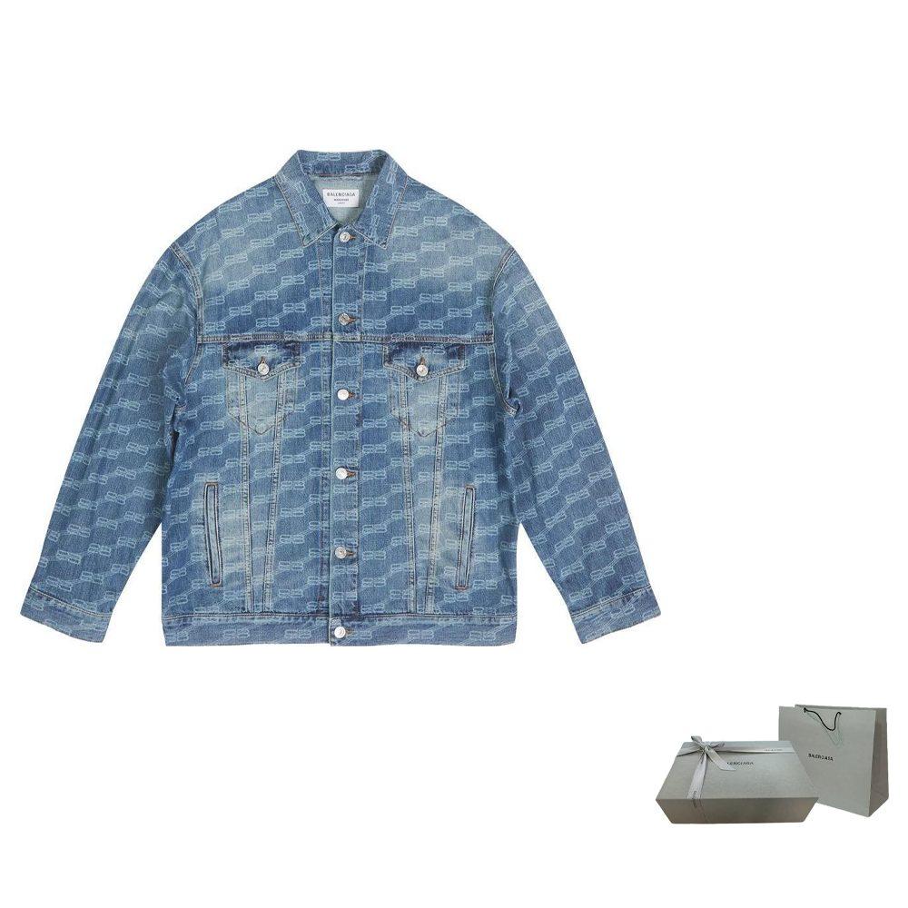 Balenciaga All Over Bb Monogram Logo Denim Jacket 675208TMW374437