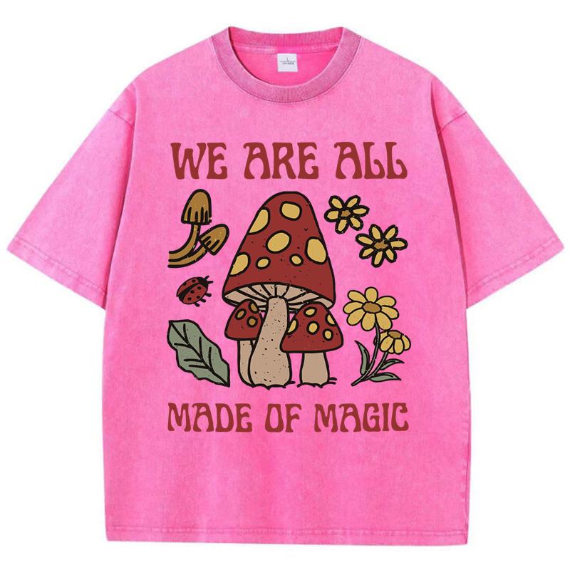 Magische Cartoon Blume Pilz Druck Gewaschene T-Shirts Damen All-Match Baumwolle T-Shirt Sport Sommerkleidung Locker Oberteil