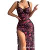Sexy nightdress rose print underwear women's pajamas thong two-piece set European and American